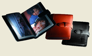 black and tan leather travel photo albums with tab closures