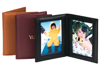 tan Burgundy and black leather double picture frames