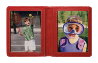 inside view of red leather double travel picture holder