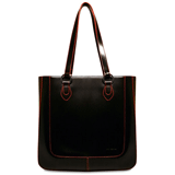 black leather Jack Georges business tote with red trim