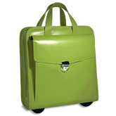 Jack Georges green leather computer wheeler case