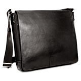 black leather and nylon slim messenger bag