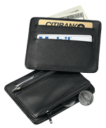 black Napa leather weekender wallet with zippered change compartment