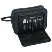 black leather combination toiletry grooming kit bag