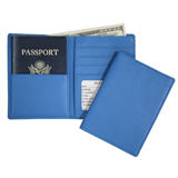 blue leather passport currency wallet