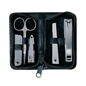 chrome plated deluxe mini manicure set in black leather zippered case