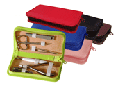 green, red, pink, blue, black and Burgundy leather manicure sets