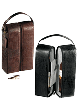 black and brown croco grain leather wine carriers