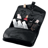 black artificial leather hanging toiletry bag