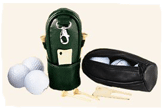 black and green leather golf accessory bags
