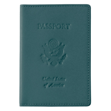 green faux leather passport case with blind debossing on cover