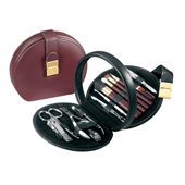 Burgundy and black leather travel manicure cosmetic cases