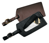black and brown classic leather luggage tags