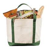 cotton canvas boat tote with green tape