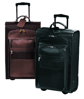 black and brown nylon and leather suitcases on wheels