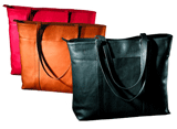 red tan and black leather laptop totes