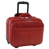 red leather rolling computer travel case