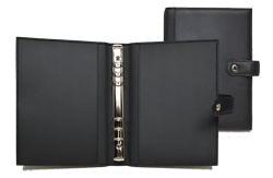 black vinyl six ring organizer cover with snap closure