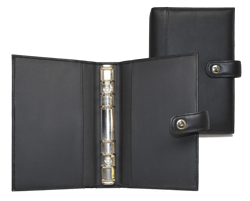 six ring padded and stitched vinyl organizer cover with snap tab closure