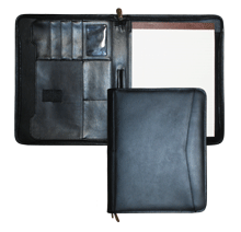black leather zippered portfolio