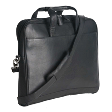 black leather portfolio meeting case with shoulder strap