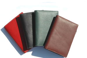black, red, green and British tan leather mini calendar planners