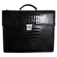 Black Crocodile-Grain Double Gusset Flapover Briefcase
