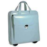 Blue Italian Leather Stylish Briefcase Wheeler