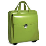 Green Italian Leather Stylish Briefcase Wheeler