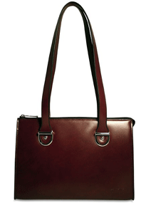 cherry-colored leather top zip shoulder bag