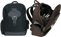 Saddle Stitched Leather/Fabric Laptop Backpack