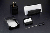 Black Leather Desk Accessory Set, 5 Piece Desk Accessories Set