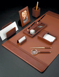 Tan Antiqued 10 Piece Leather Desk Pad Set