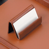Tan Antiqued Leather Business Card Stand