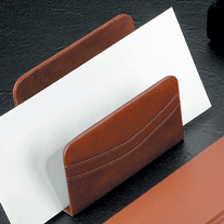 Tan Antiqued Leather Letter Tray Holder